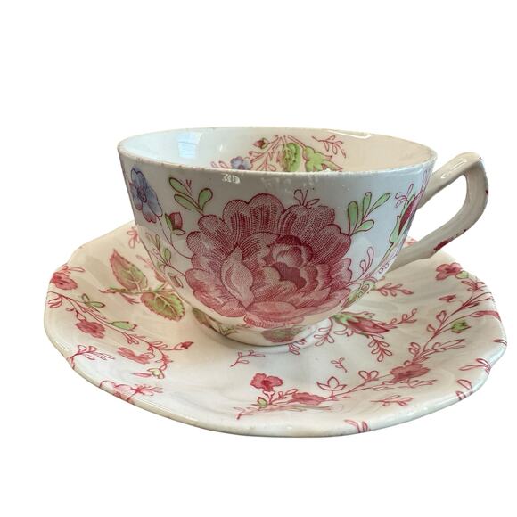 Johnson Brothers VTG Rose Chintz Pink Floral England 5 Teacup and Saucer Set - Picture 5 of 12